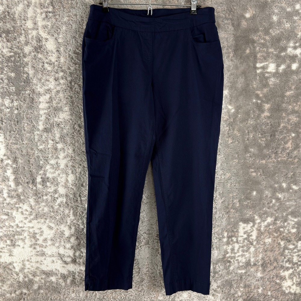 Slim-sation Size 14 Pull-On Stretch Slim Leg Ankle Pants Navy Blue Womens